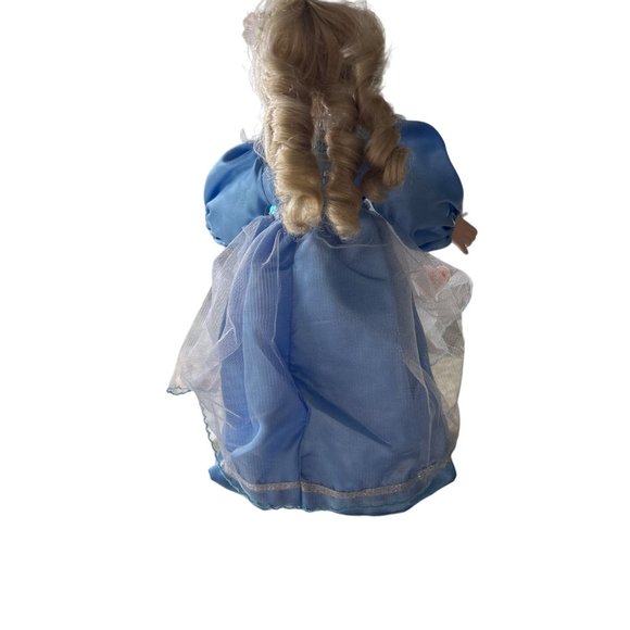 Vintage Porcelain Doll, Blue Satin Dress, 14 Inches Tall - Doll Stand Included - Picture 5 of 12